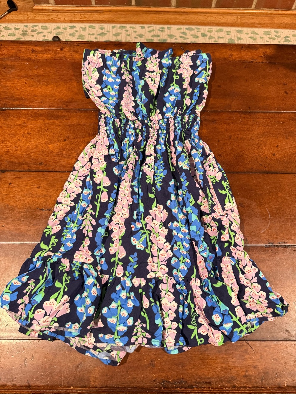 Lilly Pulitzer Navy Floral Ruffle Strapless Dress - Pink & Blue - Picture 2 of 7